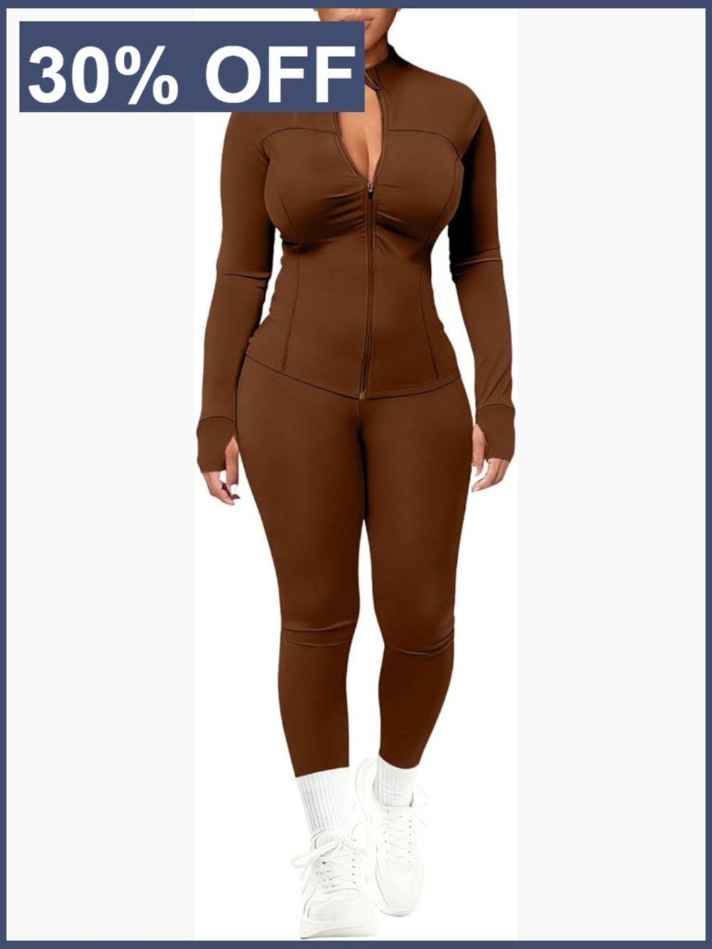 Two Piece Workout Set Long Sleeve Zip Jacket & Leggings Tracksuit Gym